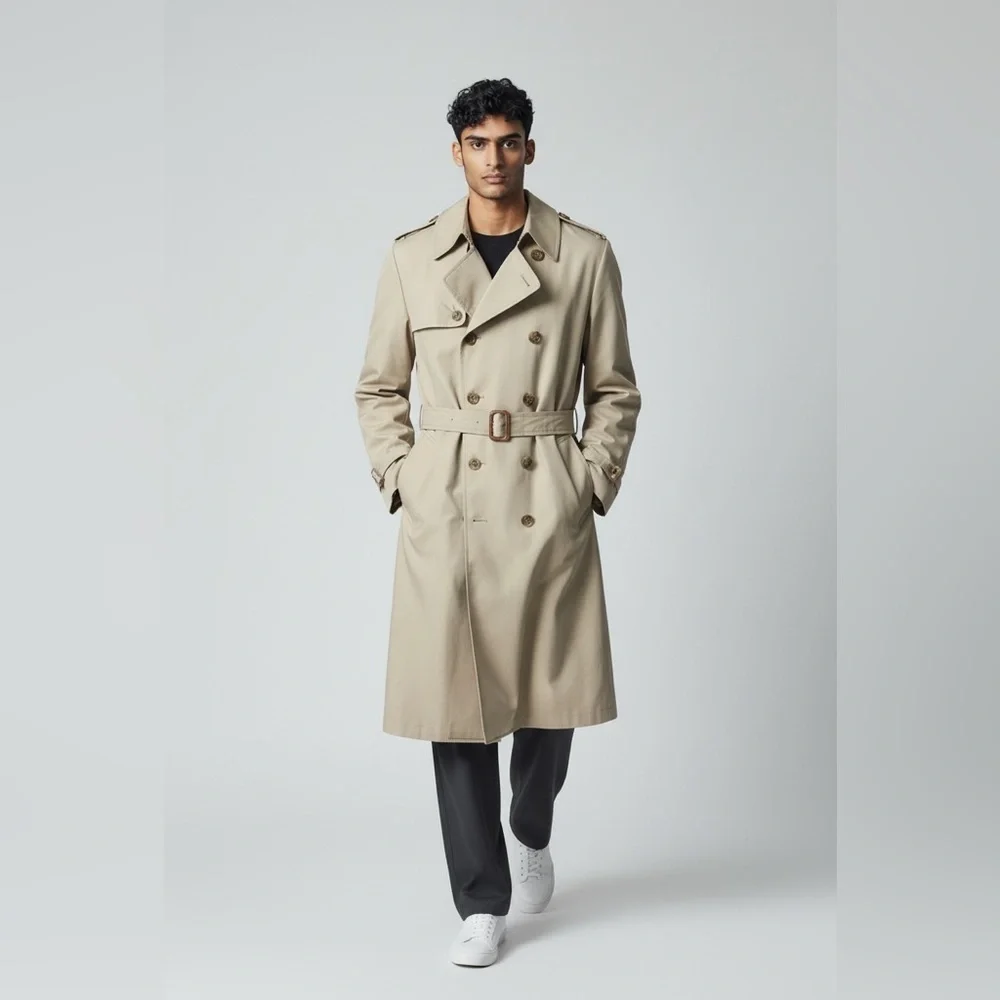 Vintage London Fog Tan All Weather Trench Coat Faux Fur Liner Mens size 42 EUC
